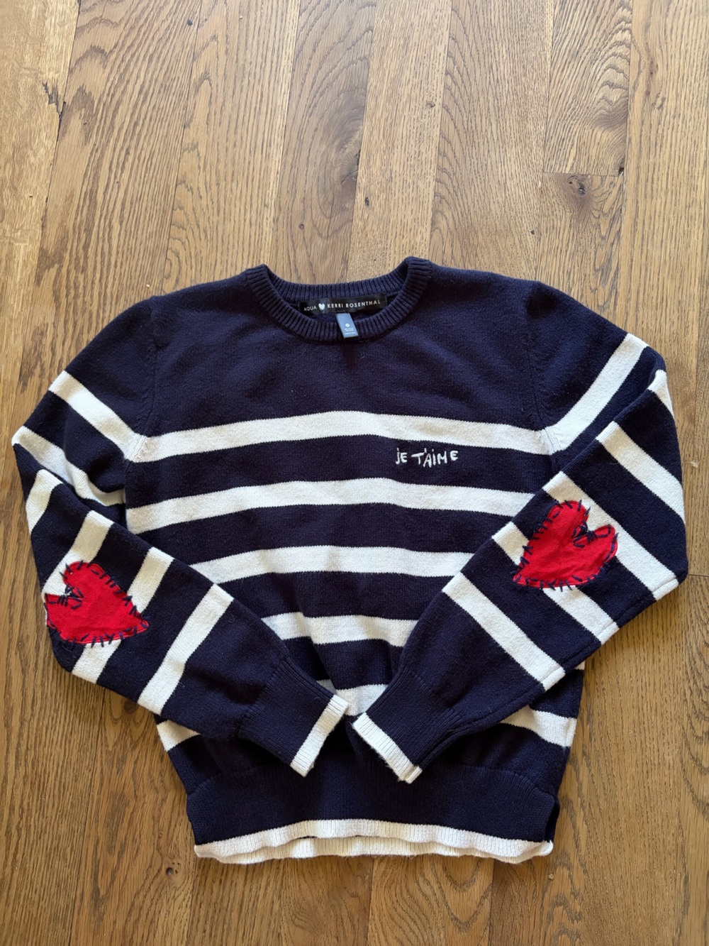 Aqua X Kerri Rosenthal
Heart Patched Crewneck Sweater, Navy/White, Size m